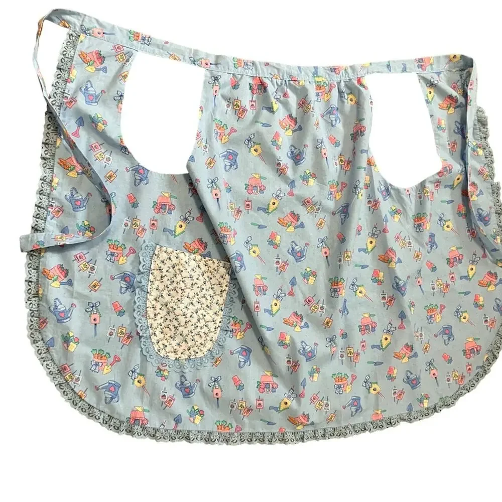 Blue Patterned Reversible Kitchen Apron OSFM